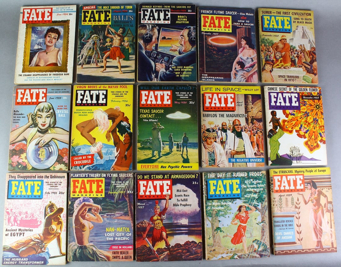 1954-1959 Fate Magazine 15! Graphic Issues: 1954-1959 Fate Magazine -True Stories of the Strange and Unknown. Space, mystery, ancients, its all here. Excellent condition.