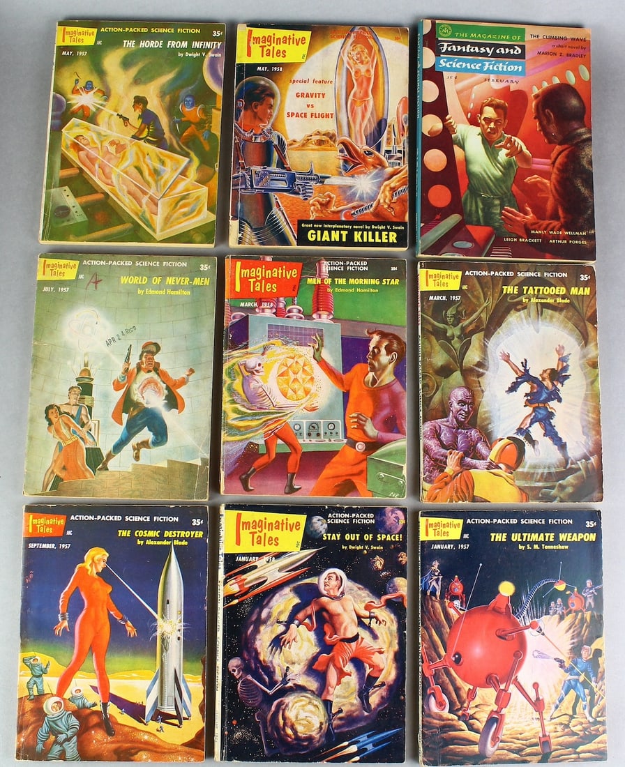 1950s Imaginative Tales Science Fiction & Fantasy: 1957-1958 Imaginative Tales and The Magazine of Fantasy & Science Fiction. Fantastic space and rocket art.