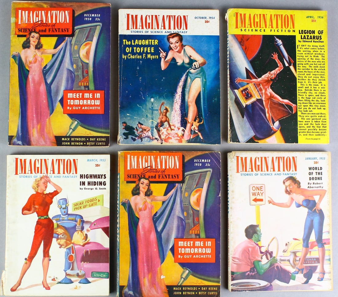 1950-1955 Imagination Science Fiction: 1950-1955 Imagination - Stories of Science and Fantasy. 6 fantastic covers including V1 #2. V6 #1, #3, V5 #10