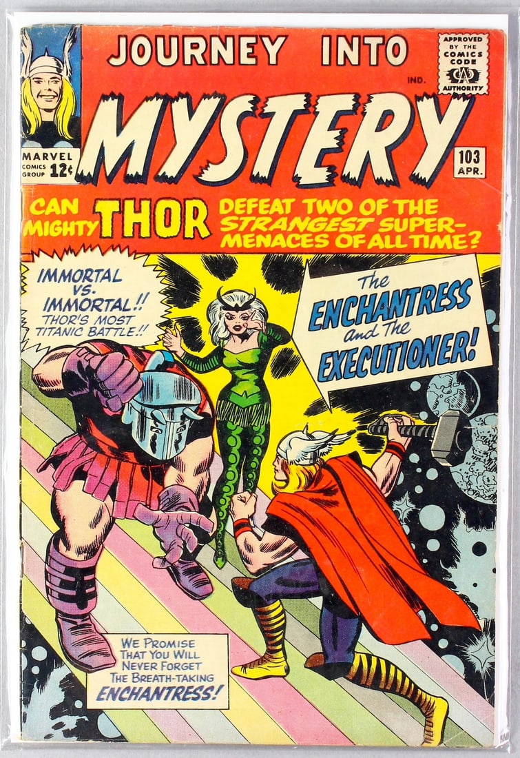 Marvel Journey Into Mystery Mighty Thor No. 103: Journey Into Mystery #103 Thor 1964. The first appearances of the Enchantress and the Executioner. Cover by Jack Kirby. Bagged and boarded.