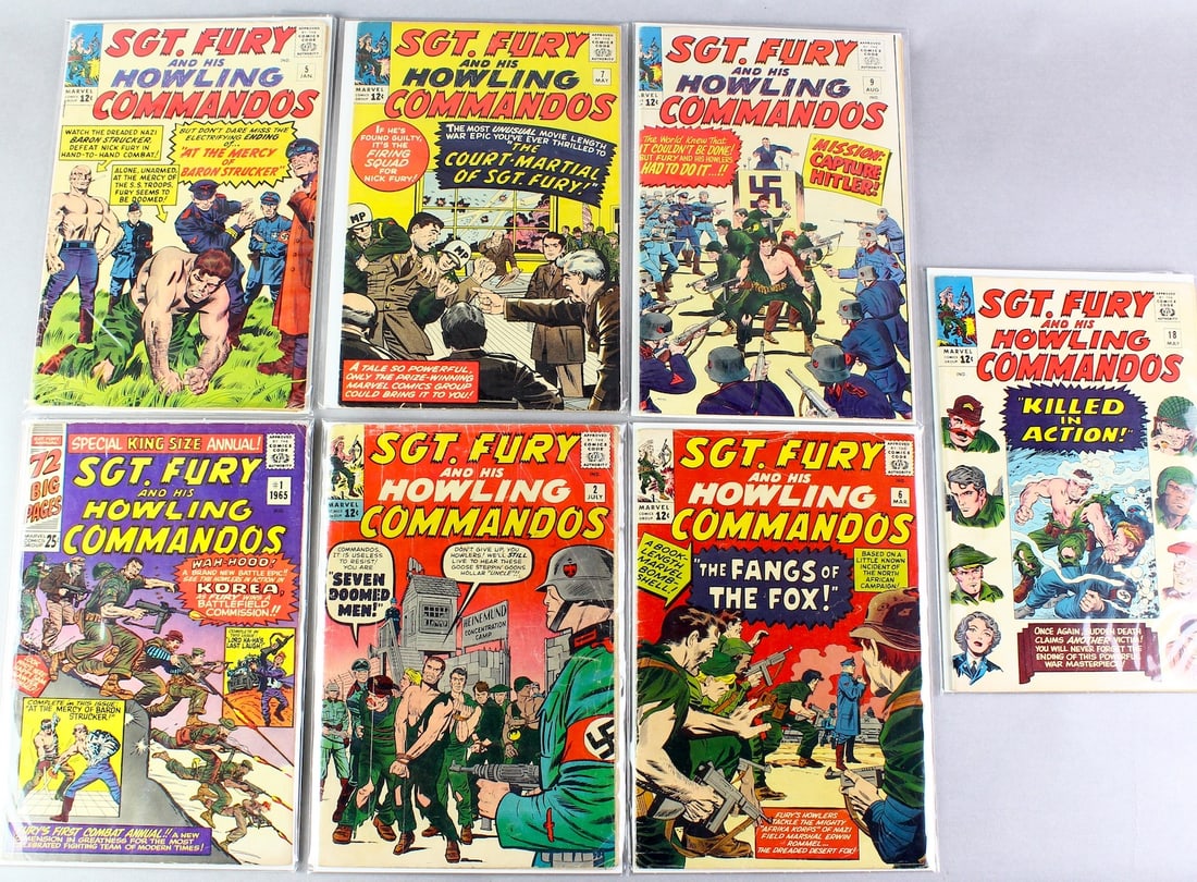 Marvel Sgt. Fury And His Howling Commandos Lot 7: Marvel Sgt. Fury And His Howling Commandos Lot. # 2, 5, 7, 9, King Size #1, all bagged and boarded.