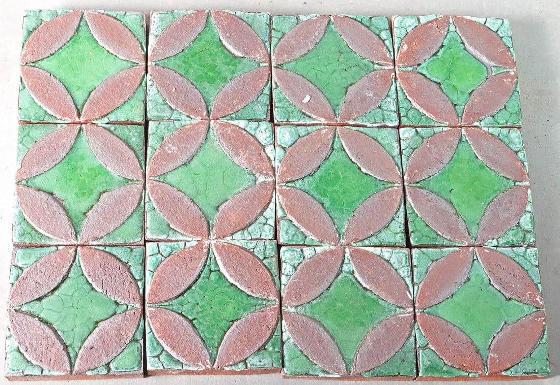 Grueby 3x3 Green on Brown 12: Grueby 3x3 Green on Brown 12