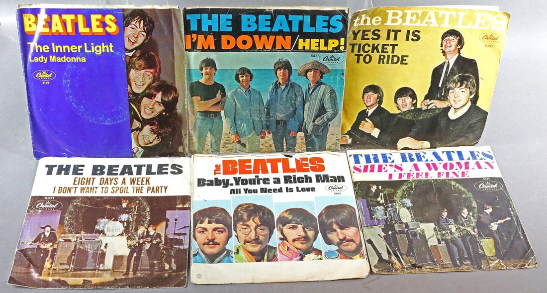 Beatles Picture Sleeve 45 Lot: Beatles Picture Sleeve 45 Lot, mLady Madonna, Eight Days a Week, I feel Fine, All you Need is Love