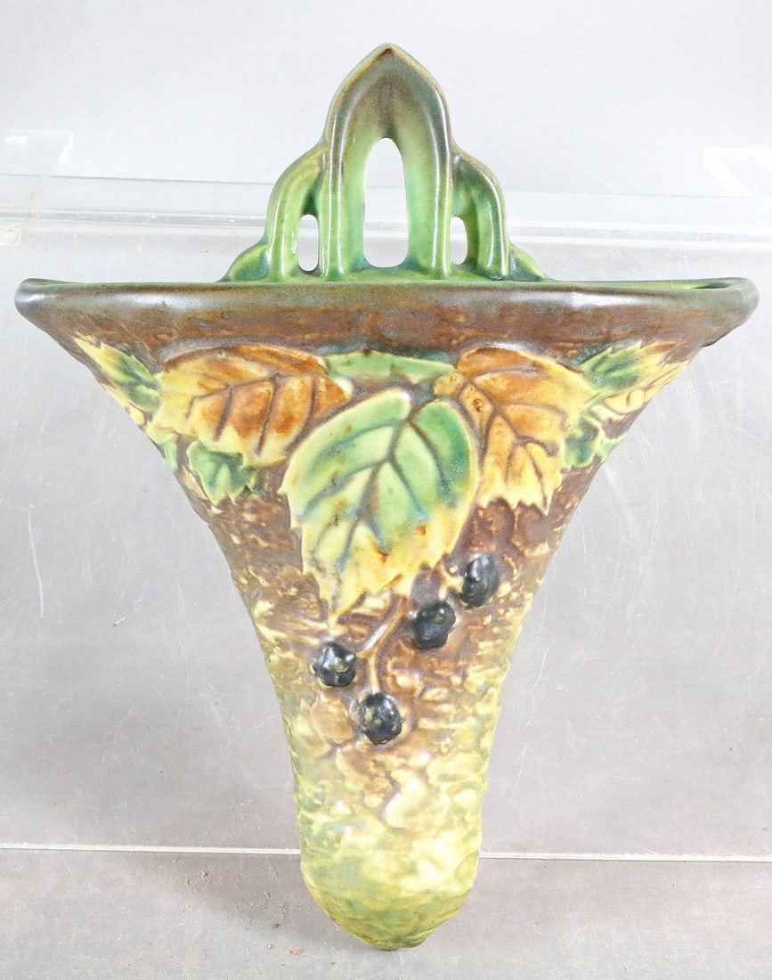 Roseville Blackberry Wall Pocket: Roseville Blackberry Wall Pocket 1932, 1267-8 small chip on back