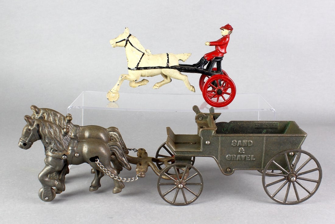 Cast Iron Wagon & Jockey with Horse