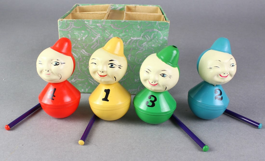 Celluloid Roly Poly Clowns Mint in Box (1 of 4)