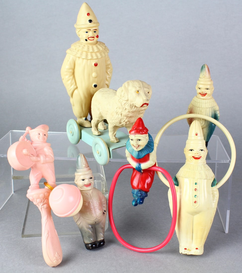 Large Celluloid Clowns & Rattles (1 of 3)