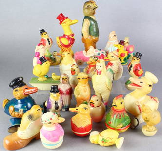 Celluloid Ducks & Chicks Collection: Celluloid/viscaloid Ducks & Chicks Collection. Approx 27 Ducks and Chickens impersonating humans and one human in a chicken suit. Duck and chick roly poly, chicks in cars, ducks with joints, very dive