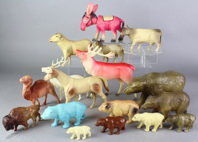 Celluloid Large Bears, Stags, Donkey, Rhino