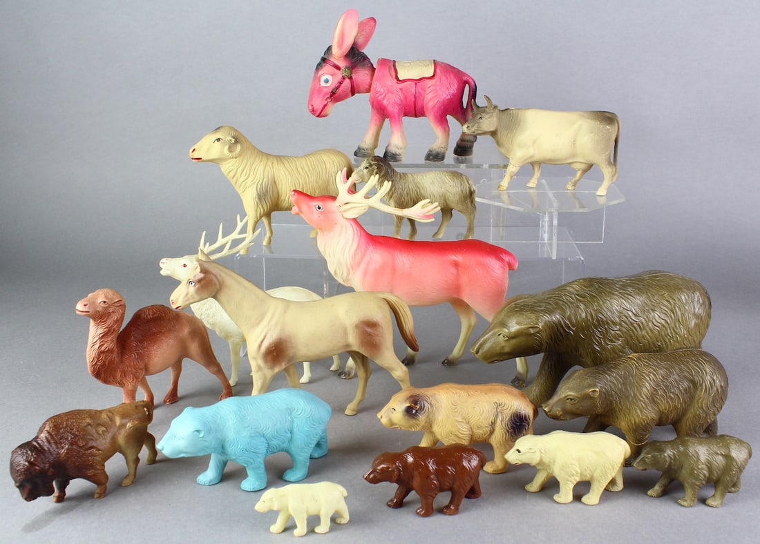 Celluloid Large Bears, Stags, Donkey, Rhino (1 of 3)