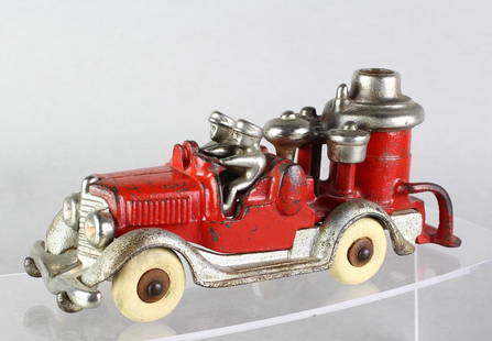 Hubley Large Pumper Truck Double Drivers: Hubley Large Fire Pumper Truck with Double Drivers. Great size, nickel details, excellent original paint. 8 3/4 inches.