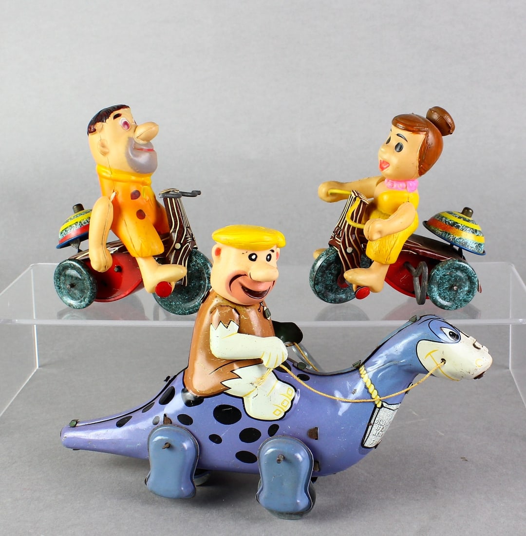 Linemar Flintstones Fred, Barney, & Wilma on Bikes & Dino (1 of 3)