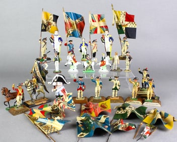 French Soldiers, Hand Painted Flags, Bisque Napoleon