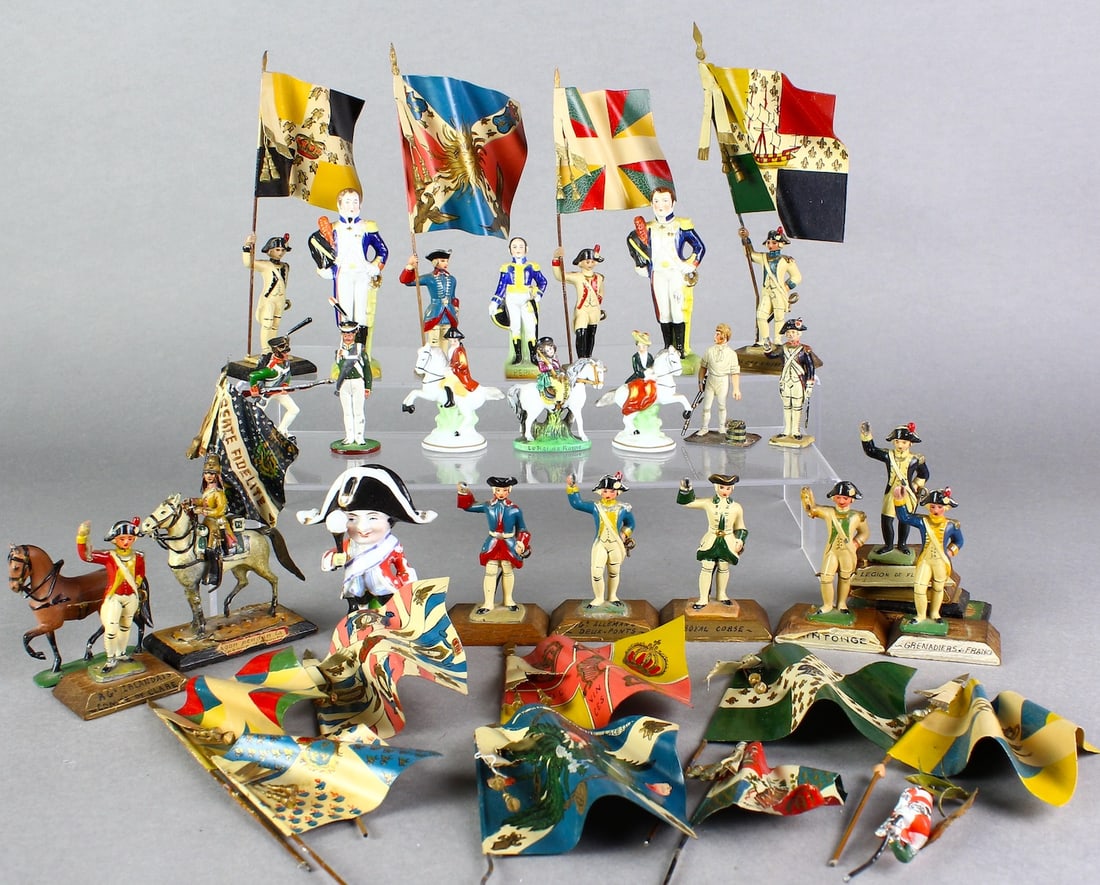 French Soldiers, Hand Painted Flags, Bisque Napoleon (1 of 6)