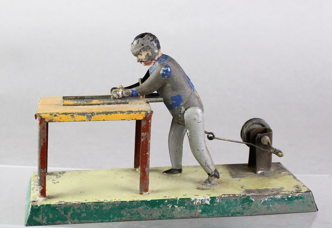 Becker/Bing German Tin Steam Toy Man with Plane (1 of 2)