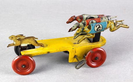 Gunthermann German Tin Greyhounds Chasing Rabbit