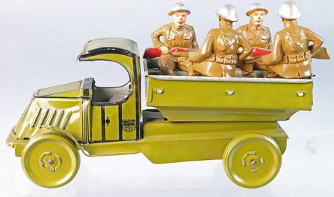 J Chein 1920s Tin Litho Truck with Manoil Figures