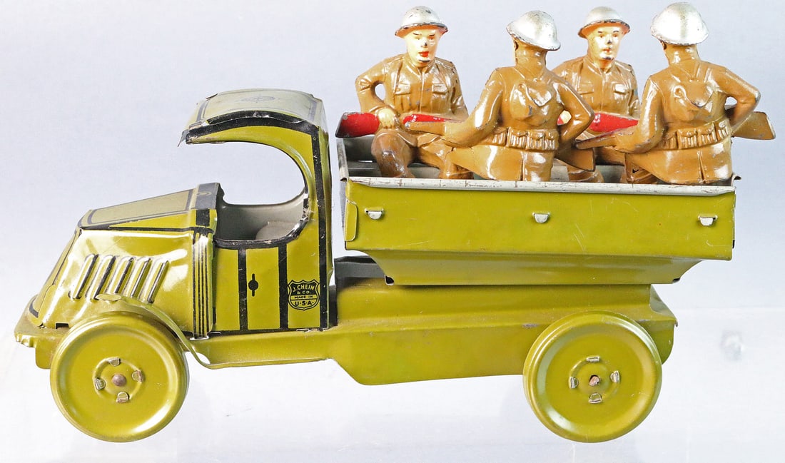 J Chein 1920s Tin Litho Truck with Manoil Figures (1 of 2)