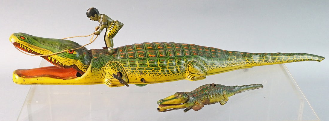 J. Chein Native on Alligator Tin Wind Toy & Tin Litho Gator (1 of 2)