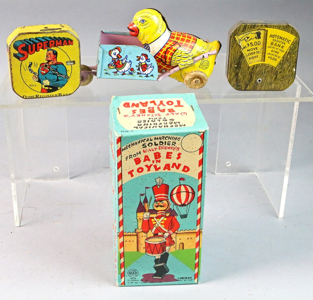 Linemar, J Chein Tin Toy Lot Superman Bank (1 of 2)