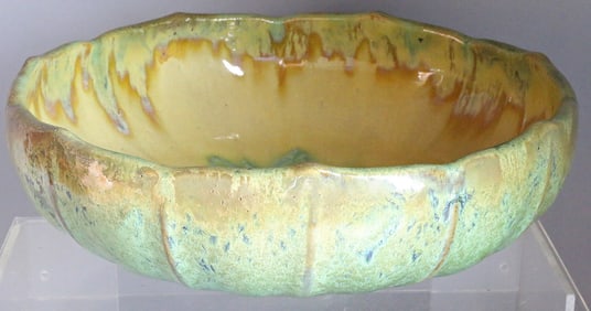 Fulper Bowl Green Brown Glaze