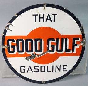 Good Gulf Advertising Sign Porcelain Original 1950s