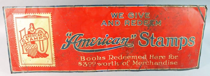American Stamps Tin Litho Advertising Sign 1930s