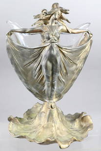 Joseph Emil Nestor Art Nouveau Figural Vase: Joseph Emil Nestor Art Nouveau Figural Vase w glass insert, fabulous