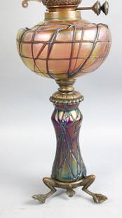 Loetz Art Glass Oil Lamp: Loetz Art Glass Oil Lamp, exquisite glass, no chips or breaks 16 inches, scarce!