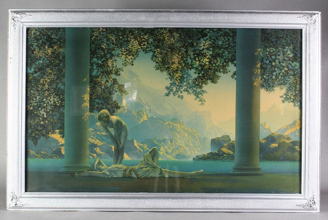 Maxfield Parrish Day Break House of Art: Maxfield Parrish Day Break House of Art NY. Excellent condition in glass and painted frame. Frame measures 33 x 22 inches.