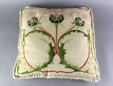Arts & Crafts Textile Pillow Stylized Thistle