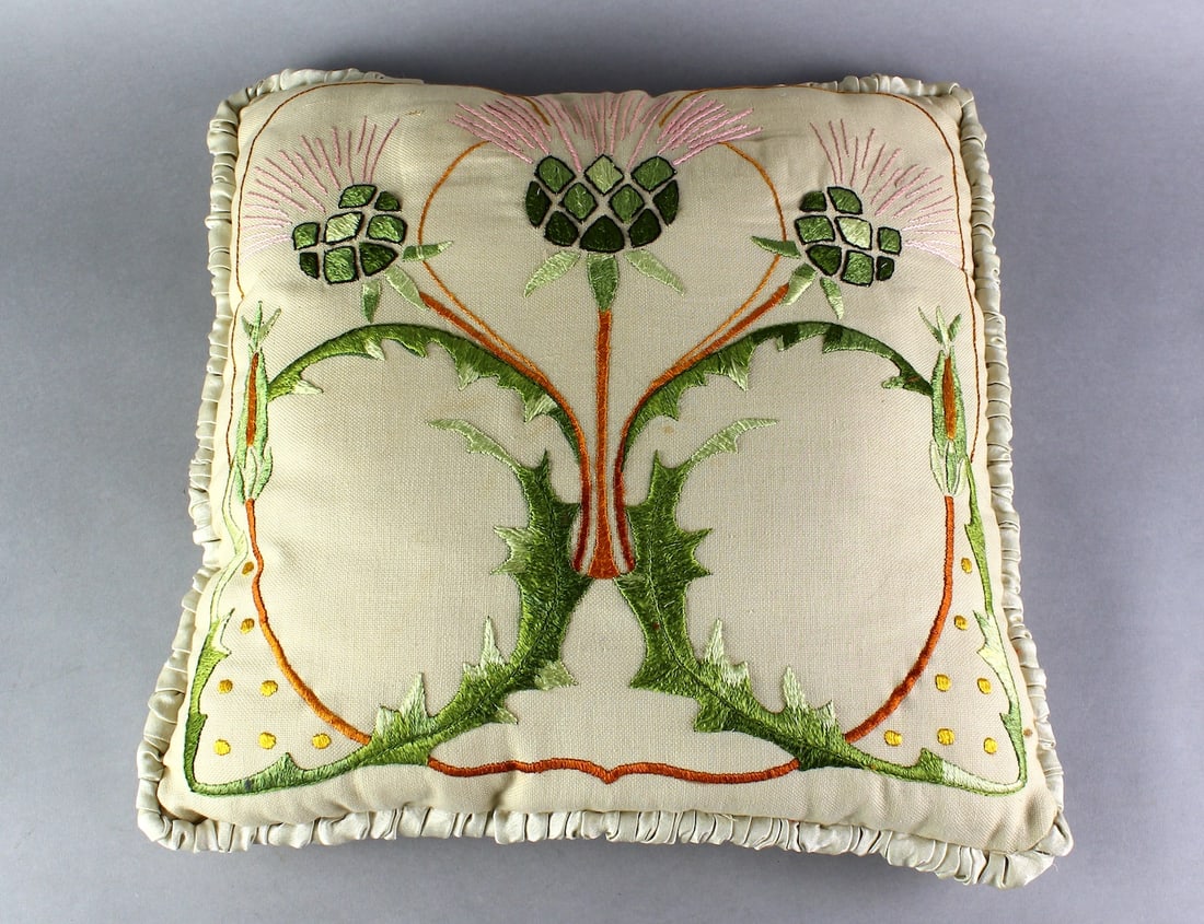 Arts & Crafts Textile Pillow Stylized Thistle (1 of 4)