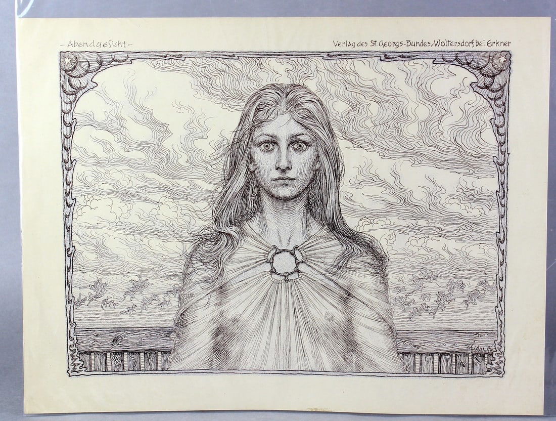 1896 Fidus (Hugo Höppener) German Art Nouveau Poster: 1896 Fidus (Hugo Höppener) German Art Nouveau Poster. 13 1/2 x 18.