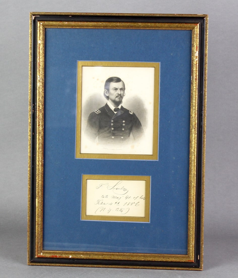 Civil War General Franz Sigel Signed 1886 & Framed w/COA: Civil War General Franz Sigel Signed and dated 1886. Framed signature with litho in matted and antiqued frame 10 x14 inches.