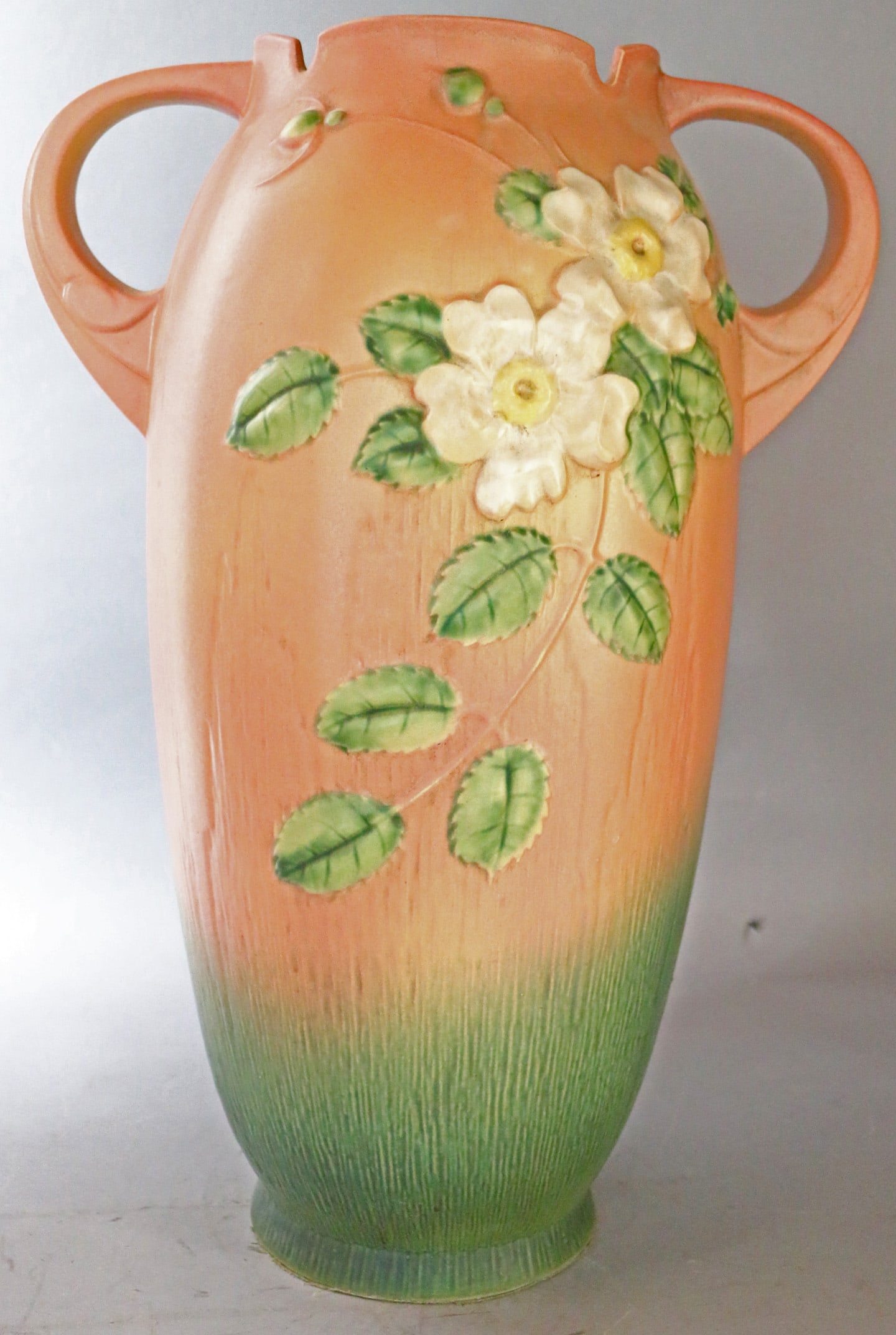 Roseville White Rose 9911-18: Roseville White Rose 9911-18, two handled, 18 inches