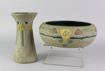 1915 Roseville Art Pottery Mostique Vase & Bowl
