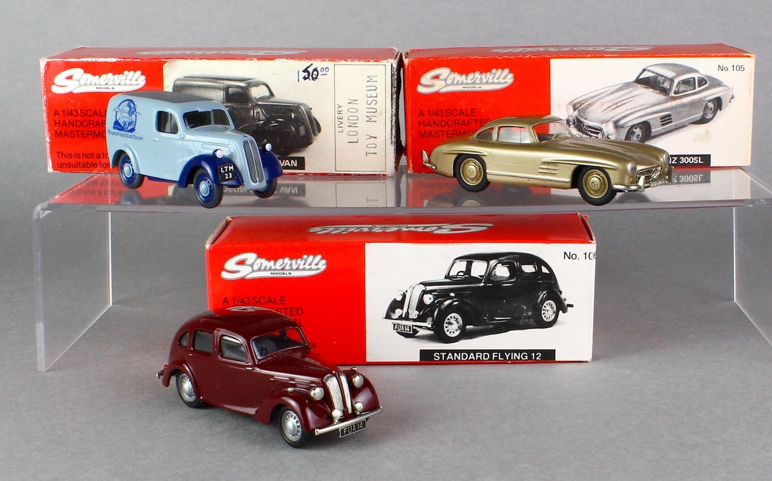 Somerville Cars In Box: Somerville Fordson 5CWT. Van, Mercedes-Benz 300SL & Standard Flying 12 Cars, all in box.