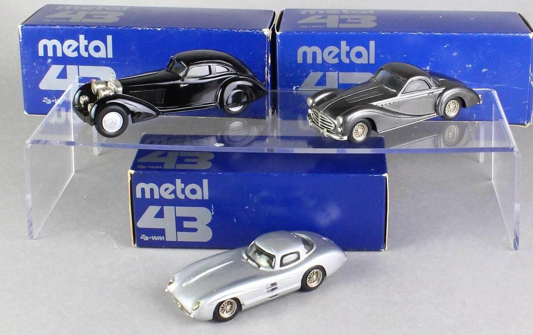 Metal 43 Cars In Box: Metal 43 Mercedes 500 K, Delahaye, & Mercedes 300 SLR Cars In Box