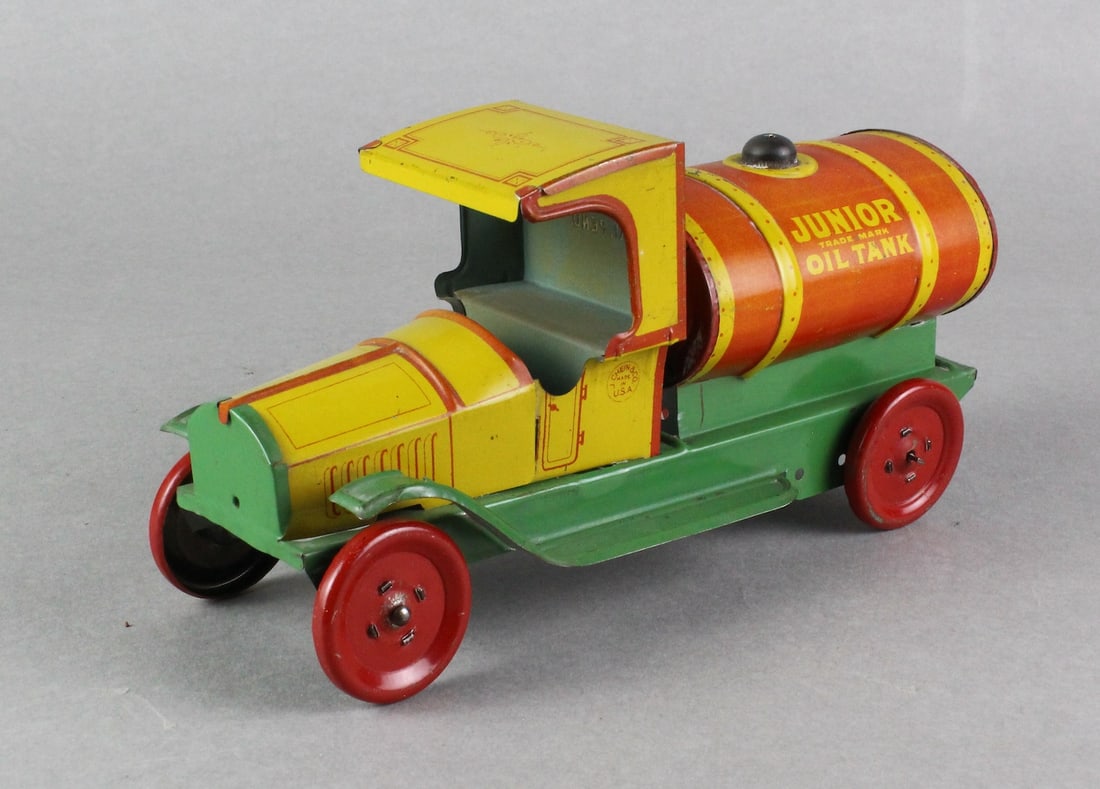 J. Chein Jr. Oil Tanker Early Tin Truck: J. Chein Jr. Oil Tanker Early Tin Truck, nice litho 8 1/2 inches. Pusher model.