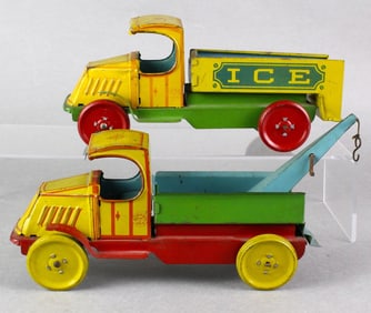 1930s J. Chein Tin Mack Wrecker and Ice Truck