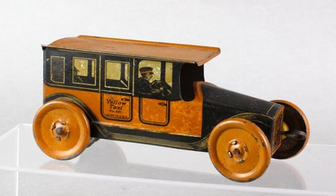 Early Mohawk Toys Tin Yellow Taxi Wind Up