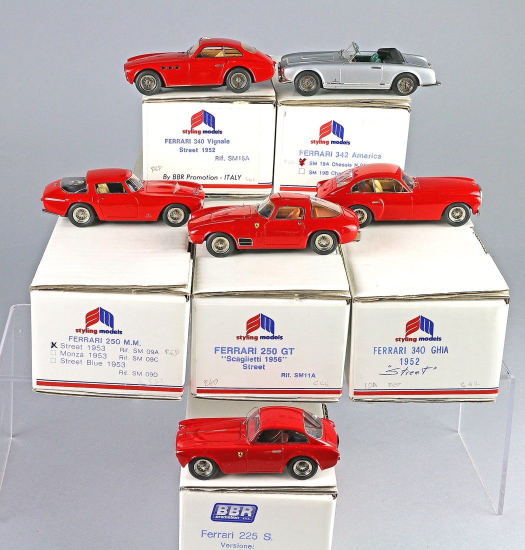 BBR Diecast Ferrari Cars in Box Lot of 6: BBR Diecast Ferrari Model Cars in Box Lot of 6, 340, 342, 250mm, 250 GT, 225S, 340 Ghia