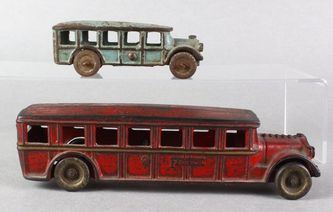 Arcade Faegol Bus & Cast Iron Bus: Arcade Faegol Bus & Cast Iron Bus. Longest 8 inches.