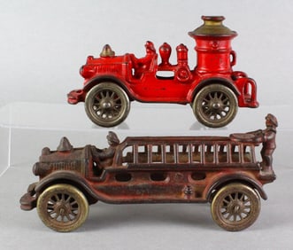 Cast Iron Fire Pumper & Ladder Truck