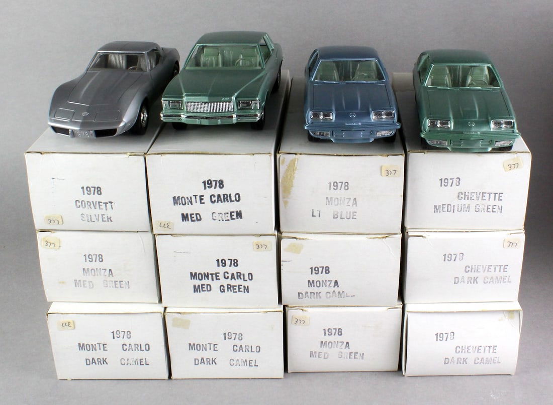 1978 Chevrolet Promo Cars 12 MIB in Shipping Box: 1978 Chevrolet Promo Cars 12 Mint in Box in original Shipping Box. 1978 Monza (4), Chevette (3), Monte Carlo (4), and one Corvette in box. Chevette not pictured, one Camel color Monza has a chip in th