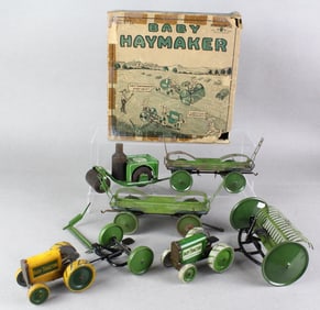 1930s Animate Toy Tin Tractor Set in Box