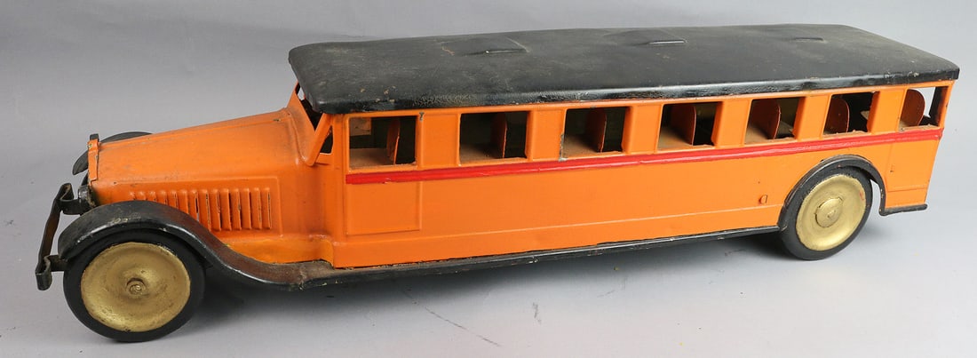 1927 Dayton American Deluxe Bus Pressed Steel Largest: Rare 1927 Dayton American Deluxe Bus Pressed Steel, 28", old paint retouching.