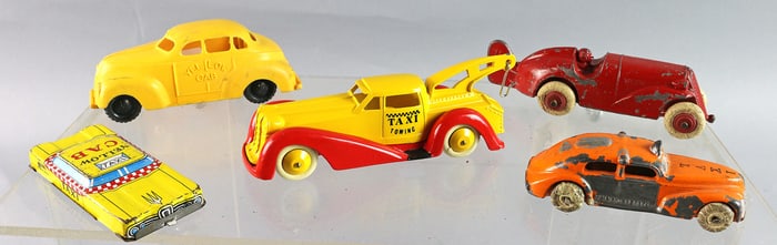 Taxi Cabs and  Cast Iron Race Car Lot