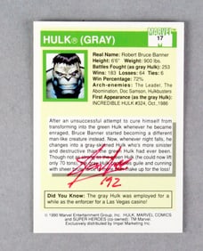 Signed Stan Lee Marvel Hulk Super Heroes Card