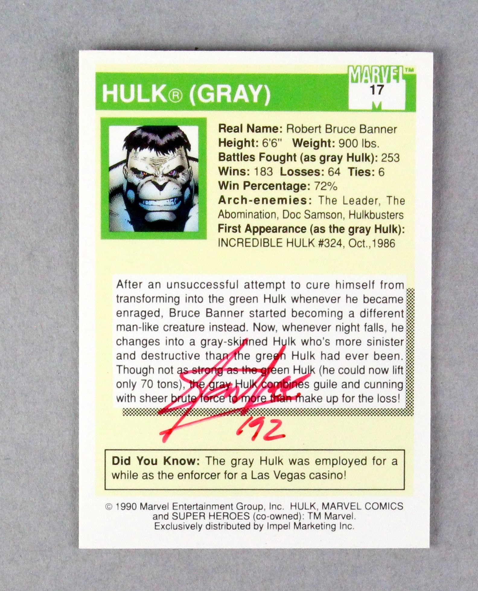 Signed Stan Lee Marvel Hulk Super Heroes Card (1 of 3)